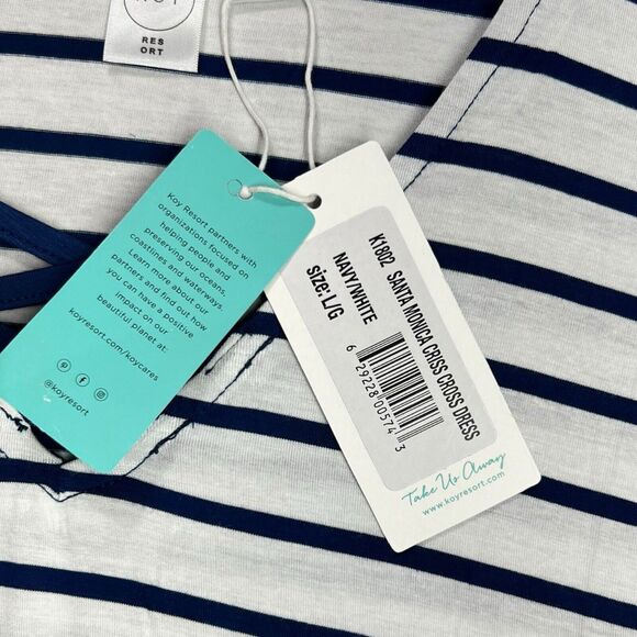 Nautical Stripe Dress Size M/L Swim Cover Up Criss Cross Back Coastal Preppy - Picture 6 of 10
